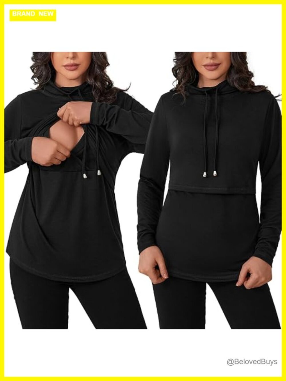 Nursing Tops Long Sleeve Drawstring Cowl Neck Breastfeeding Tee Blouse